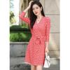 Vestido Casual de Férias Peça Única Estampa de Coração Vermelho Vestido Elegante Pg Dvf Vestido Envelope Novo Estilo de Verão 2025