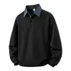 Moletom Novo Estilo Americano de Peso Pesado com Gola Polo para Primavera e Outono, Tamanho Grande Masculino de Caimento Solto, Camisa Base Manga Longa Falsa de Duas Peças