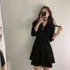 Vestido de Tricô para Mulheres, Estilo Outono, Decote V Elegante, Ajuste na Cintura, Amarração, Comprimento Médio, Vestido Suéter Base