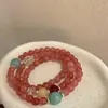 Pulseira de Cristal de Morango Pedra Natural Estilo Chinês Multicamadas Flor de Pessegueiro Cor Mista Retrô Novo Estilo Chinês Versátil Estilo Floresta Joias de Mão Acessórios Femininos