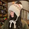 Gorro de Lana de Terciopelo Cálido para Otoño e Invierno para Mujer, Correa Navideña para Exteriores, Estilo Fair Isle para Esquí, Gorro de Punto Pullover Moderno