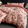 Estilo retro americano, agradable para la piel, juego de ropa de cama de cuatro piezas de gasa de doble capa, sábana de cama, funda de edredón y sábana bajera de algodón y lino puro, adecuado para todas las estaciones