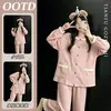Pijama coreano para mulheres, inverno 2026, para primavera e outono, com acabamento em renda, cor sólida, e pode ser usado como roupa de casa.