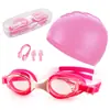 Traje de banho infantil HD antiembaçante à prova d'água óculos de natação para meninos touca de natação conjunto óculos de natação para meninas clipe de nariz tampões de ouvido