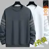 Moletom masculino, novo estilo outono e inverno, gola redonda, corte solto, forrado com fleece, sem capuz, blusa de puxar, jaqueta masculina de manga comprida, versátil