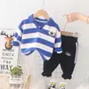Comércio exterior exportação transfronteiriça roupas infantis meninos suéter listrado calça conjunto de duas peças primavera novo roupas de primavera infantis moda