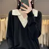 Suéter de Punto Fino con Cuello de Solapa, Manga Larga, Bloque de Color, Pulóver Holgado, Top Falso de Dos Piezas, Nuevo para Otoño/Invierno 2026, para Mujer