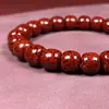 Pulsera de Cinabrio Crudo con Arena de Cristal Translúcido, Cuentas Tradicionales de Barril, Pulsera Unisex, Joyería de Regalo para el Año del Zodiaco al por Mayor
