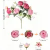 Ramo de Flores Artificiales Transfronterizo para Decoración del Hogar, Flores de Mano para Arreglos de Boda, Hierba Persa de 5 Cabezas, Peonías y Rosas