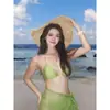 Pinkup Pink Rebel Color Verde Realzador de Color Sexy Chica Caliente Bikini Estilo Puro Deseo Busto Pequeño Malla Larga Vestido de Vacaciones Traje de Baño para Mujeres