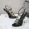 Zapatos de Tacón Alto de Moda Transfronteriza del Sudeste Asiático Stiletto de Cristal Zapatos Romanos Modelo Sexy con Cordones Talla Grande Zapatos de Moda de Celebridad de Internet