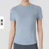 Top Esportivo Slim Simples Fino Sem Costura para Mulheres, Camiseta de Manga Curta de Secagem Rápida para Yoga Corrida Fitness