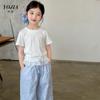 YOJIA - Camiseta de manga corta para niña, verano 2025, nueva llegada, estilo coreano, corte entallado, cuello redondo, para niña pequeña, ropa de verano para niña