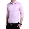 Camisa branca de outono masculina de manga comprida slim jovem coreano cor sólida casual masculina trabalho profissional formal