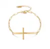 Moda Minimalista Cruzada Europeia e Americana Pulseira de Cruz com Zircônia Banhada a Cobre Dourado Pulseira Simples Pulseira Cruzada para Mulheres