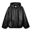 Chaqueta Corta de Cuero PU Negra Estilo Urbano para Hombre, Chaqueta con Capucha Retro Americana para Primavera y Otoño, Marca de Moda, Chaqueta de Béisbol Genial y Elegante