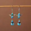 Pendientes Bohemianos Europeos y Americanos con Borlas y Turquesa, Pendientes de Estilo Étnico Retro, Joyería para Orejas Única y Elegante Estilo Tibetano