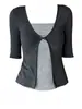 Estilo de Viaje de Verano Chica Hot Americana Ajustado Gris Camisola con Cárdigan Gris Oscuro de Manga Media Conjunto de Dos Piezas para Mujer