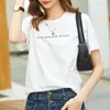 Camiseta de Manga Corta para Mujer, Algodón Puro, Nuevo Estilo de Verano, Holgada, Ajustada, Moderna, Versátil, Hombro Derecho, Ajustada, Casual, Tallas Grandes