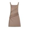 Vestido Cuadrado de Cuello Pleateado en la Cintura Cadera Estilo Ken Dou para Mujer Cintura Alta Aspecto Delgado Sin Mangas Falda de Tirantes Moda Falda de Punto