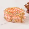 Pulsera Bohemia de venta caliente transfronteriza con colgante de cristal, cuatro pulseras de cuentas de vidrio, elástica, exquisita joya para la mano