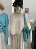 KEKEZOON Estilo Coreano Sencillo Versátil Otoño Invierno Cuello Redondo Color Sólido Suéter de Punto Manga Larga para Mujer 9350
