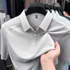 Camisa Polo Respirável com Seda de Amora e Seda de Gelo para Homens, Novo Estilo de Verão, Caimento Solto, Camiseta Casual da Moda de Manga Curta para Homens
