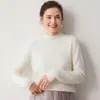 Suave y acogedor~ Suéter de cachemir para bebé de doble grosor para mujer, jersey de punto de cuello medio alto, prenda base para otoño e invierno