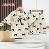 Pijama Shorts de Crepe Bolha Desenho Pequeno Fresco Roupa de Casa de Verão para Meninas Roupa de Casa Fina Infantil Fofa