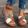 Chanclas de cuña con tiras cruzadas de talla grande transfronterizas para mujer, Nuevas sandalias de bloques de color de venta caliente Temu para mujer Verano 2026