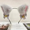 Tiara de Orelhas de Gato Fofa de Pelúcia Orelha de Animal de Simulação Presilha de Cabelo com Laço Processamento Customização
