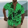 Camisa Masculina Estampa Digital 3D Street Havaiana Folhas Frescas Casual Camisa Masculina Manga Curta Camisa de Exportação