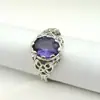 Huajie Luxo Requintado Conjunto Dourado Zircônia Roxa Anel Romântico Feminino Noivado Noiva Princesa Anel de Amor