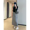 Falda Lápiz Recta de Tencel de Alta Calidad con Abertura, de Cintura Alta, Adelgazante, de Longitud Media Informal para Mujer, Primavera H031117
