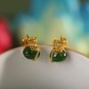 Pendientes de plata de ley s925 con jaspe hetiano bañado en oro, estilo sencillo y a la moda, para mujer, con diseño de bolso de la suerte y estilo transfronterizo.