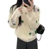 Suéter Jacquard Floral Super Estiloso para Mulheres, Engrossado para Outono e Inverno, Novo Top Doce e Jovem, Tricô de Estilo Solto e Relaxado