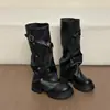 Botas largas de pierna apilada estilo retro Maillard para mujer, nuevo estilo otoño 2026, suela gruesa, para aumentar altura, caña alta, botas de montar