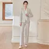 Moda Nueva Primavera y Otoño Pantalones Profesionales Verdes Caña para Mujer de un Botón, Corte Ajustado, Elegante Traje de Oficina Ropa de Trabajo