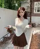 1*1 Hilo Felpa Estilo Puro Deseo Encaje Lazo Manga Larga Camiseta Mujer Otoño Invierno Delgado Corto Capa Base Top
