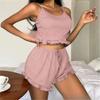 Pijama Feminino Transfronteiriço Sexy Pit Strip Beautiful Back Cross Strap Sling Fashion Shorts terno Europeu e Americano Roupas para Casa