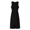 Para Vestido Aliexpress Transfronterizo Ropa de Mujer Estilo Europeo y Americano Simple de Gama Alta Nuevo Cuello Redondo Un Solo Botón Decorado con Cinturón Falda Larga
