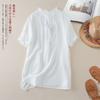 Nuevo Top de Verano Versátil de Algodón y Lino de Longitud Media con Diseño de Botones y Cuello Tipo Seta que Cubre la Carne, de Manga Corta para Mujer