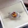 Anillo de Citrina Natural Transfronterizo Accesorios para Mujer Nicho de Alta Gama Joyería de Plata 925 6*8 Fábrica de Joyería de Lujo Venta Directa