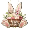Transfronterizo 2025 Flores Creativas de Primavera Fiesta de Conejos Mensaje de Bienvenida en la Puerta Cartel de Madera de Pascua Estilo Americano Junior