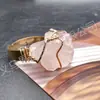 Anillo de Piedra Bruta de Cristal Natural Envuelto en Alambre Jade Ágata Piedra Suelta Irregular Geoda Ajustable Chapado en Oro Venta al por Mayor