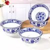 Tigela de Cerâmica para Sopa e Macarrão, Porcelana Azul e Branca de Alta Temperatura Tigela para Ramen Lanzhou, Tigela de Sopa Colorida com Salpicos de Óleo Sob Esmalte de 6 polegadas, Tigela de Macarrão Caracol