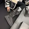 Encuentro Primer Temporada Botas de Nieve de Caña Alta Grises para Mujer Invierno Más Terciopelo Engrosadas Cálidas Zapatos de Algodón Hebilla de Cuero Suela Gruesa Aumentan la Altura Uso Bidireccional