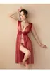 Novo tule saia longa sexy lingerie sexy quente transparente renda malha pijamas retro saia longa fenda oca para fora