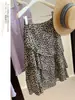 Saia de Chiffon com Estampa de Leopardo Fluida para Mulheres, Estilo Verão Fino 2026 Saia Midi de Cintura Alta Evasê com Camadas Irregulares