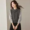 Suéter de Punto Falso Dos Piezas Color Block para Mujer 2026 Otoño Nuevo Llegada Diseño de Cuello Alto Suéter Exterior Estilo Perezoso Top Tendencia